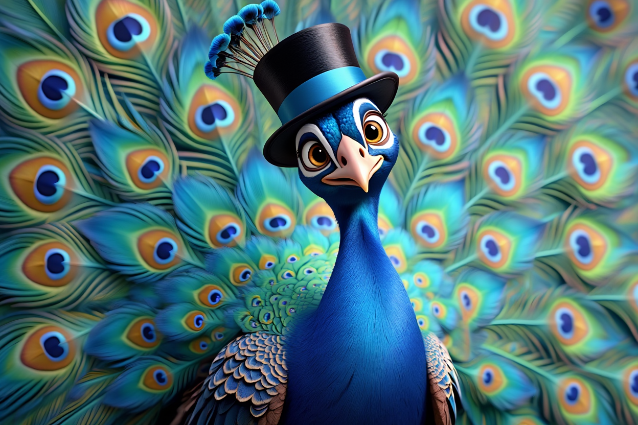Arsène le Paon. Version 3d du personnage servant de logo à l'entreprise