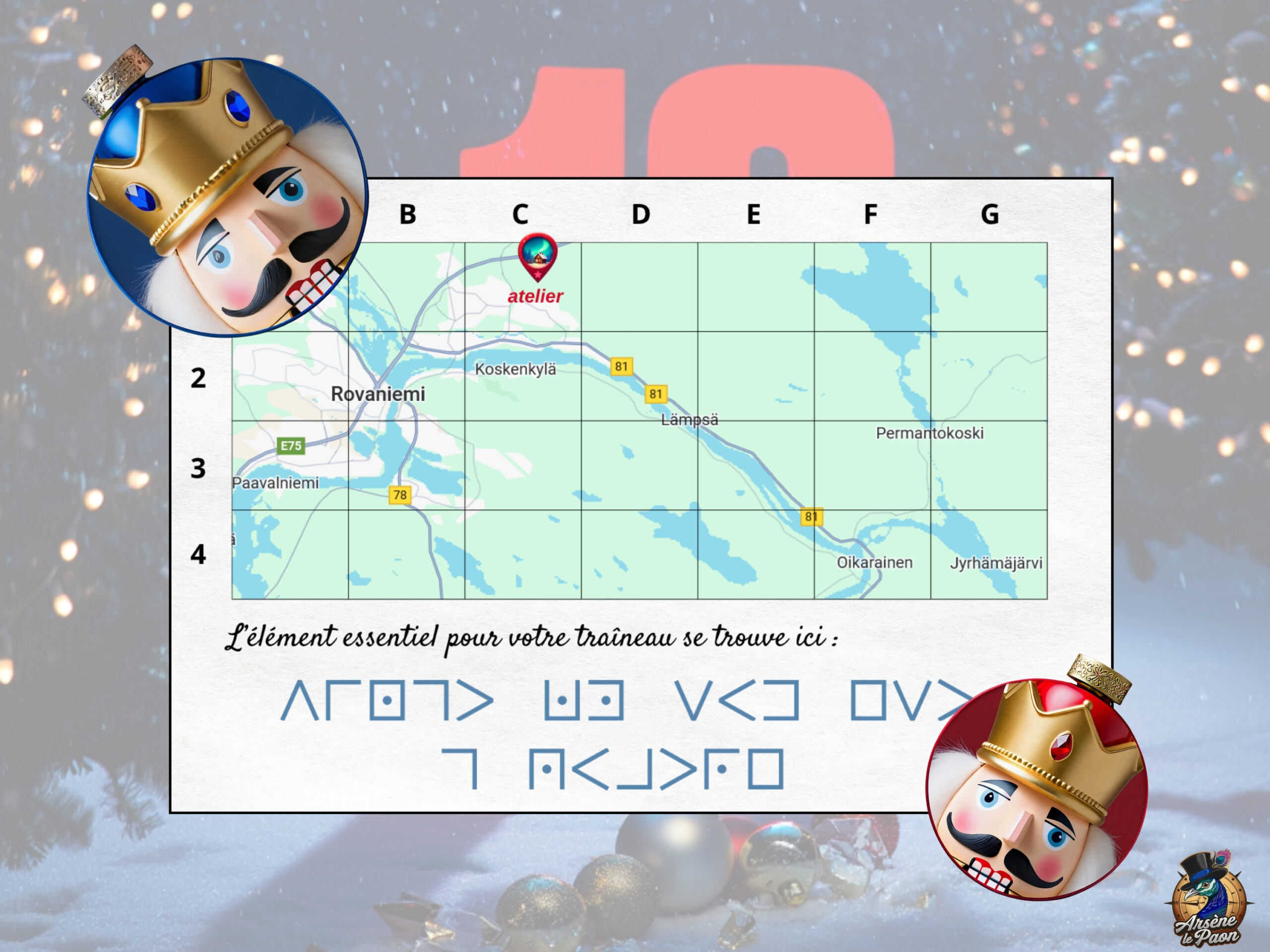 extrait énigme de l'escape game de type codage présentant une carte géographique et un message codé