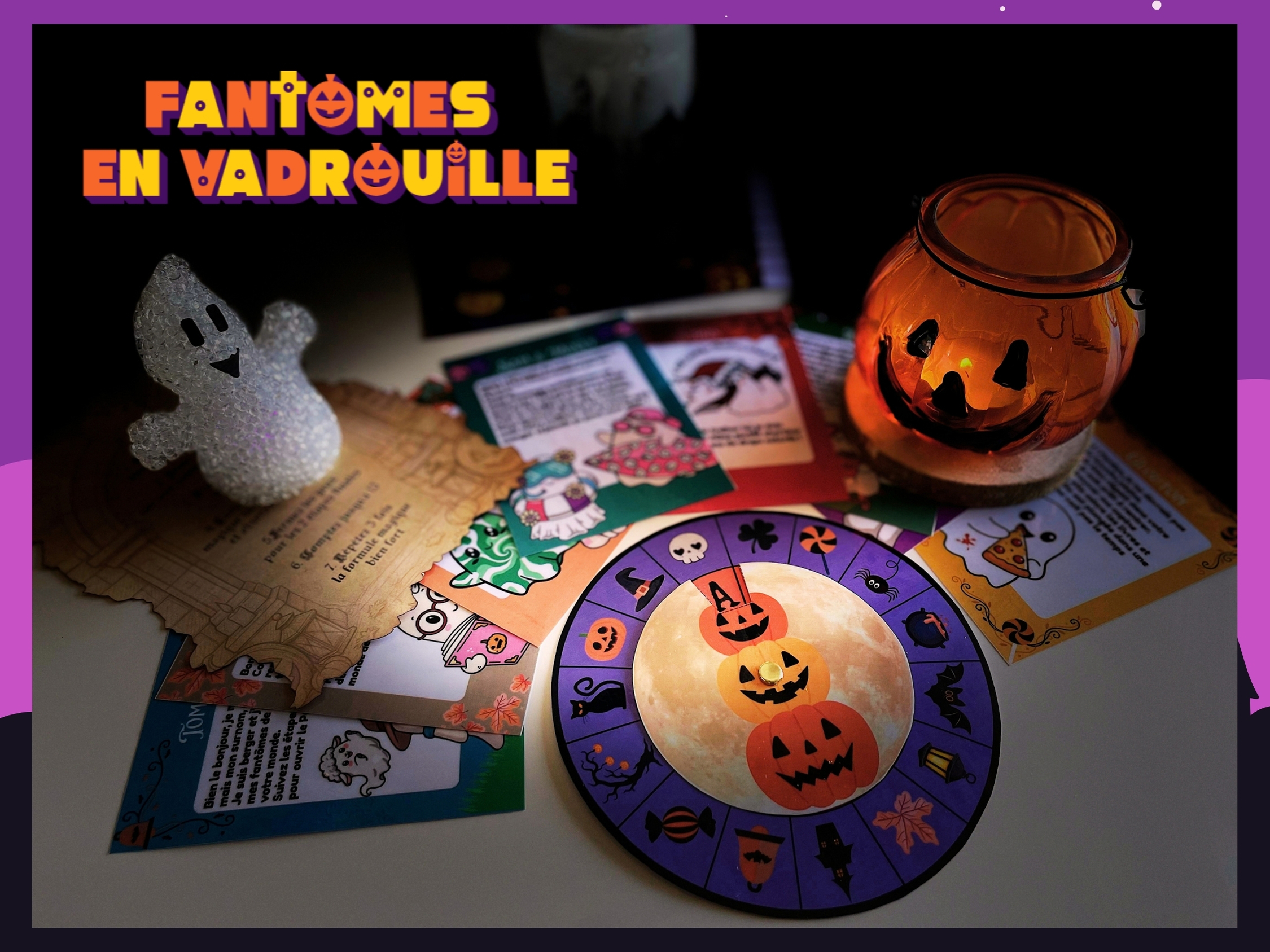 Éléments imprimés et plastifiés du jeu de piste Halloween pour enfants