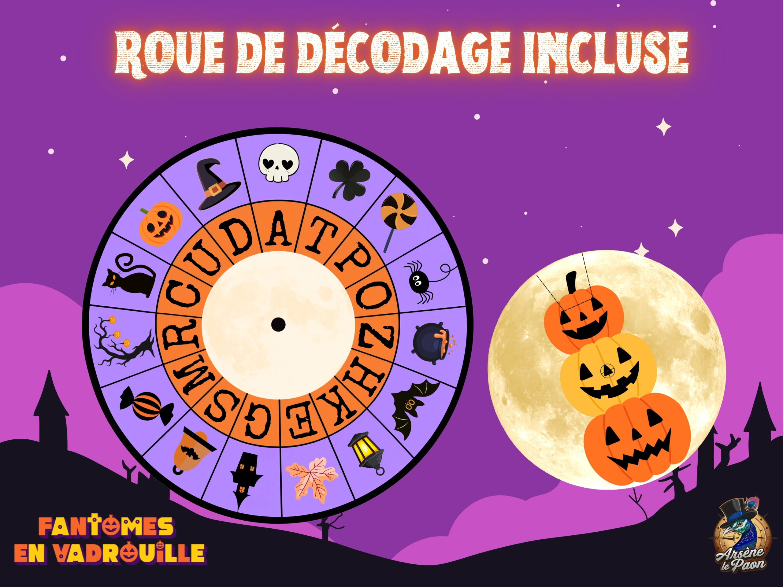 Roue de décodage Halloween pour jeu de piste chasse aux fantômes enfants